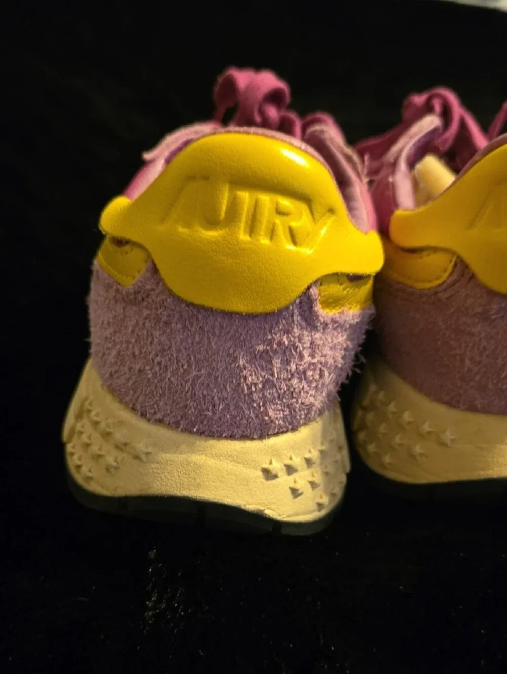 Women's Pink and Yellow Autry Suede-Trim Sneakers